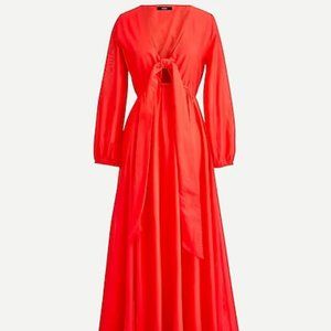 J. Crew NWT Neon Poppy Tie-front cotton-voile maxi dress